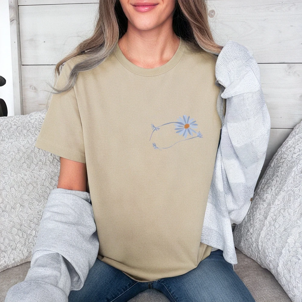 

Y2k синяя женская футболка большого размера с цветочным принтом, новинка 2025, хлопковая футболка с рисунком, летний повседневный топ в стиле коттеджа