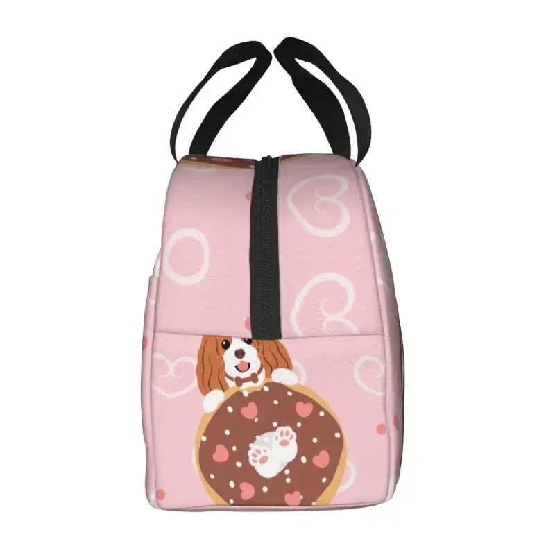 Love Cavalier King Charles Spaniel And Donut Lunch Boxes Women Leakproof Dog Thermal Cooler Food Insulated  Bag Office Work