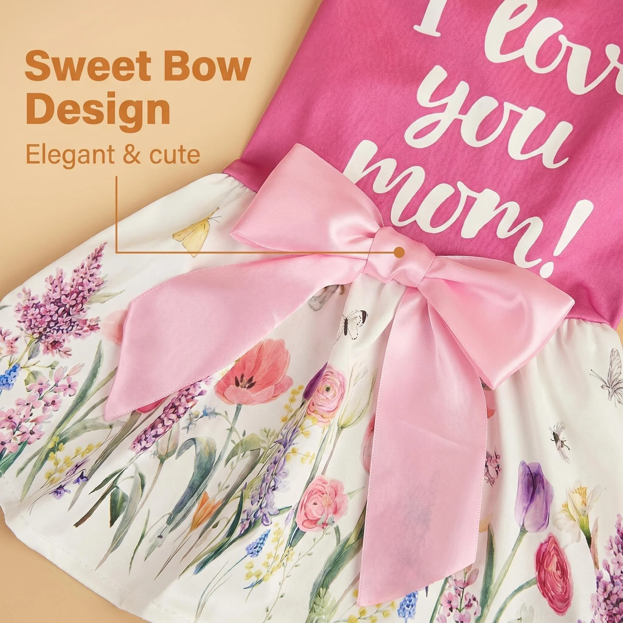 Dog Dress Girl Dog Sleeveless  Clothes Floral Pet Apparel Pink Bowknot Cat Clothing Puppy Dresses Doggy Costume Mothers\' Day