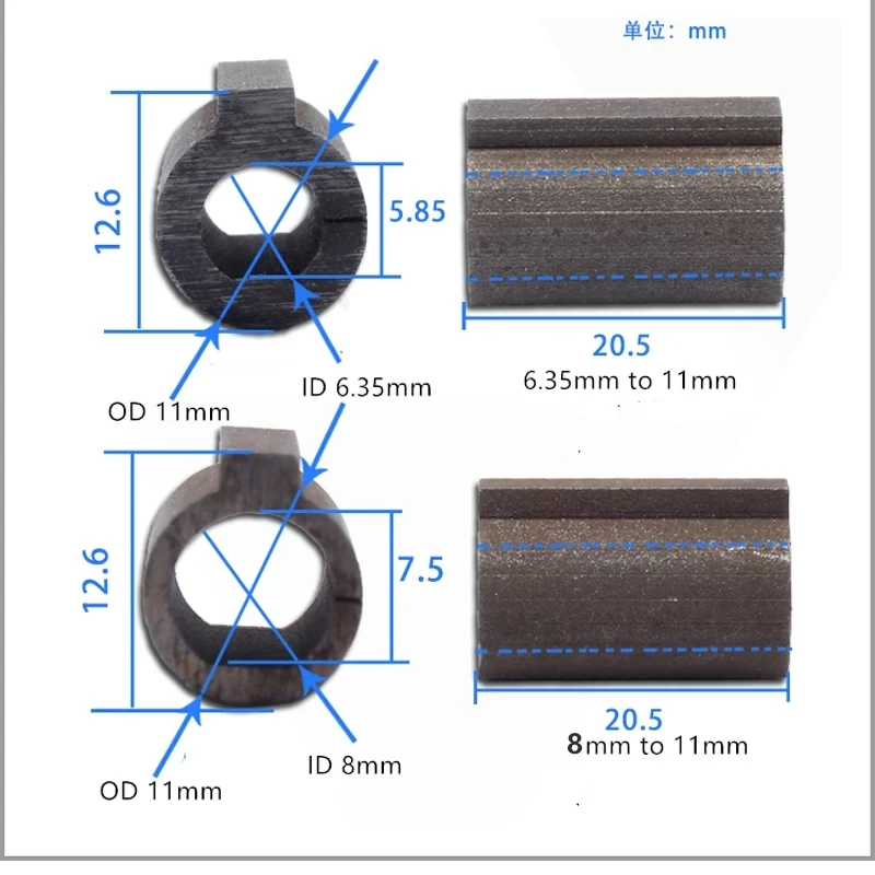 Nema23 Shaft Adaptor Sleeve 8mm 6.35mm to 11mm for RV30 NMRV030 Worm Reducer Assembled With Nema 23 Step Motor