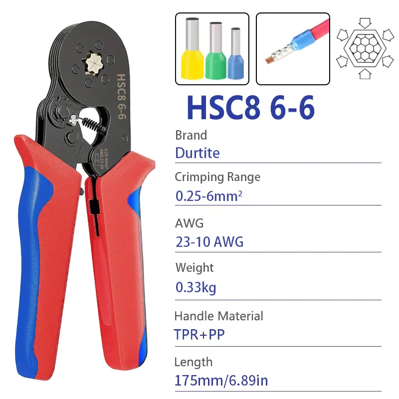 أدوات العقص الطويق الأكمام أنبوبي محطة سلك المكشكش كماشة مجموعات الكهربائية المنزلية 1200 قطعة محطة HSC8 6-4 6-6 #3