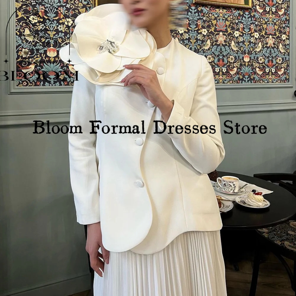 Bloom Customized Buttons 2-Piece Prom Dresses Long Sleeves Pleated A-Line Formal Evening Dresses Wedding Party Dress vestidos