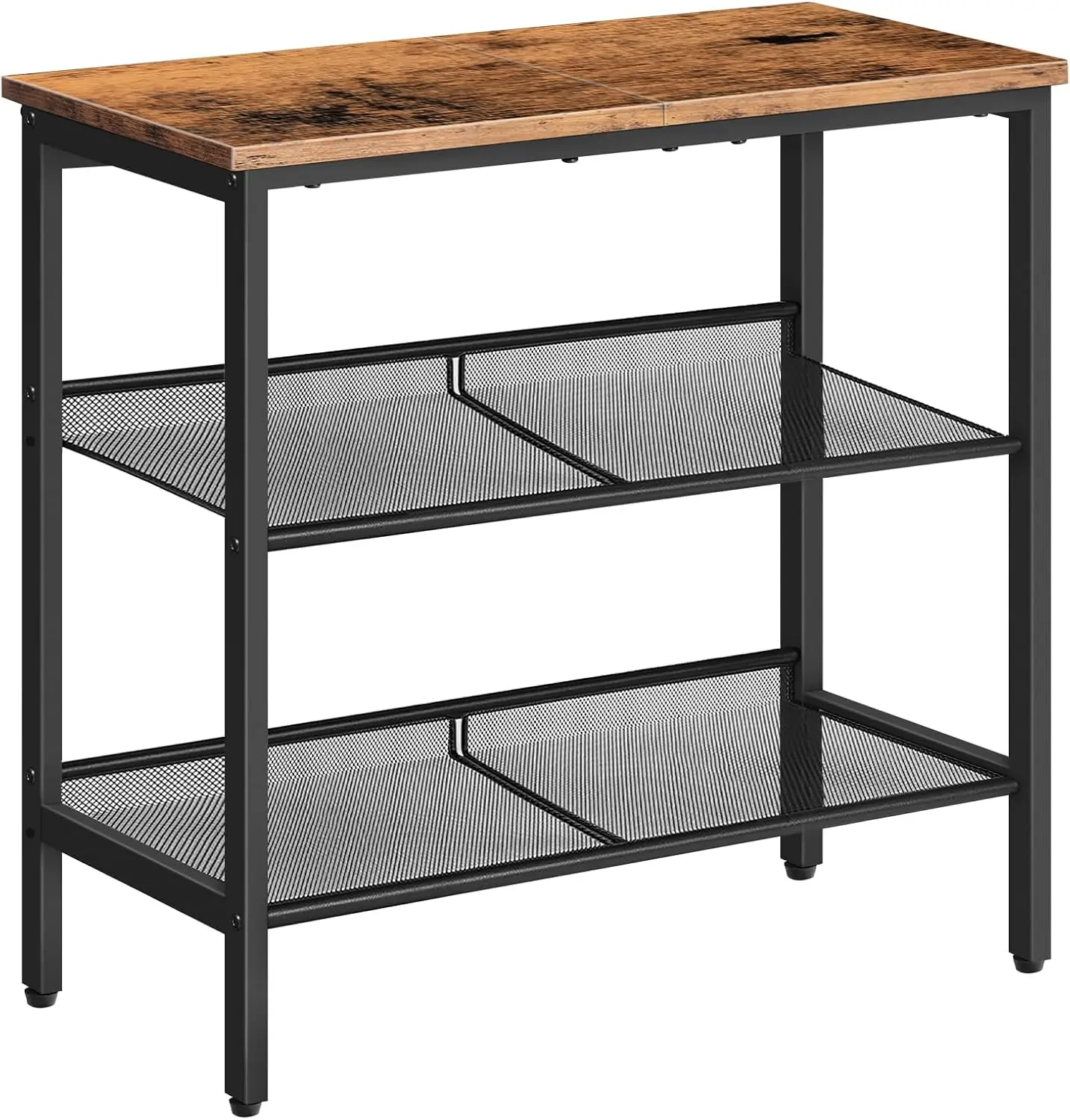 

3-Tier Narrow Side Table with Adjustable Shelves, Rustic Brown & Black for Small Spaces, Easy Assembly
