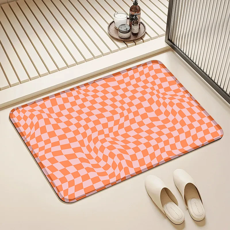 

Orange Pink Checkerboard Print Door Mat Non-Slip Absorbent Floor Rug for Home Entrance Bathroom Kitchen Decor