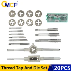 20pcs Metric Tap And Die Set M3-M12 Screw Thread Tap Die Wrench Kit For Metal Threading Tapping Tools Machine Plug Tap Drill