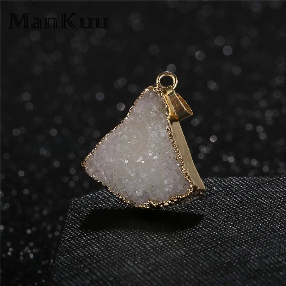 

mankuu 28mm fan shape natural white druzy stone healing crystal pendant gold plated jewelry for making diy necklace earrings