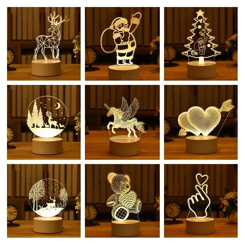 3D Lamp Acrylic USB LED Night Lights Neon Sign Lamp Xmas Christmas Decorations for Home Bedroom Birthday Decor Wedding Gifts