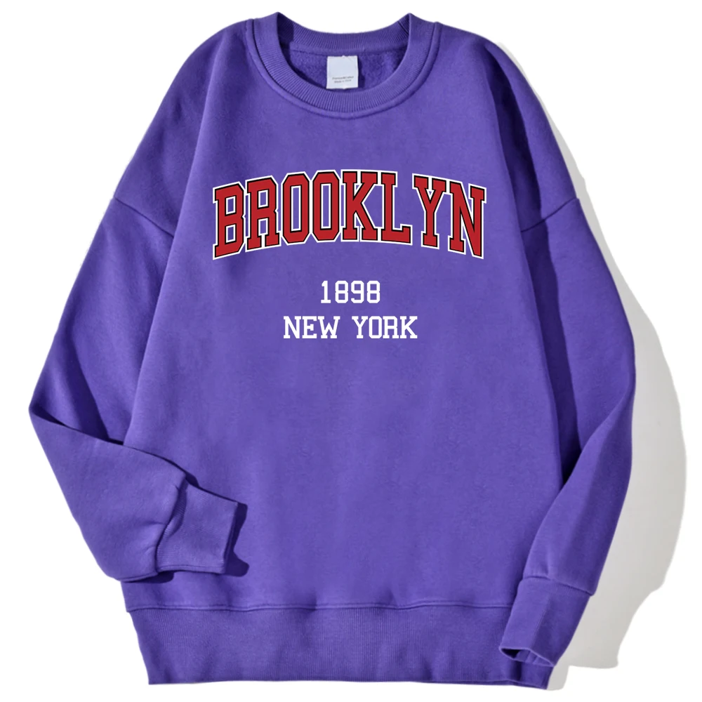 Brooklyn 1898 New York City Letter Print Man Pullovers Autumn Kawaii Hoodie Trend O-Neck Loose Sweatshirt Autumn Warm Sportswear