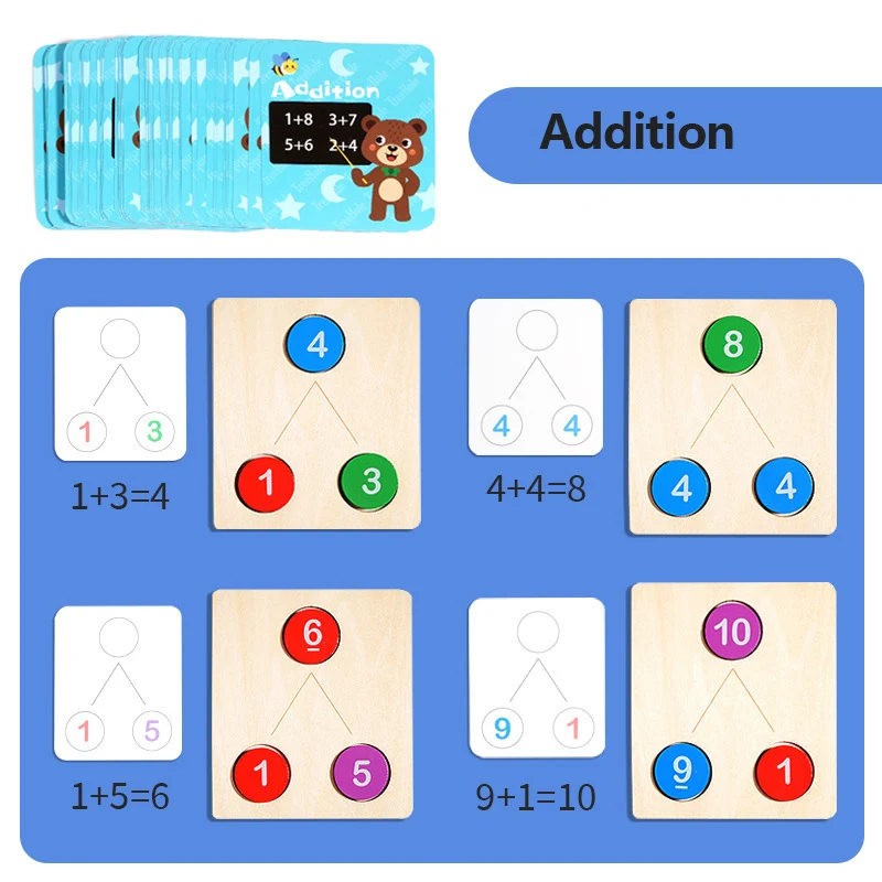 Math Operation Learning Toy with Question Cards, Wooden Mathematical Logic Thinking Training,  Number Decomposition Puzzle Toys