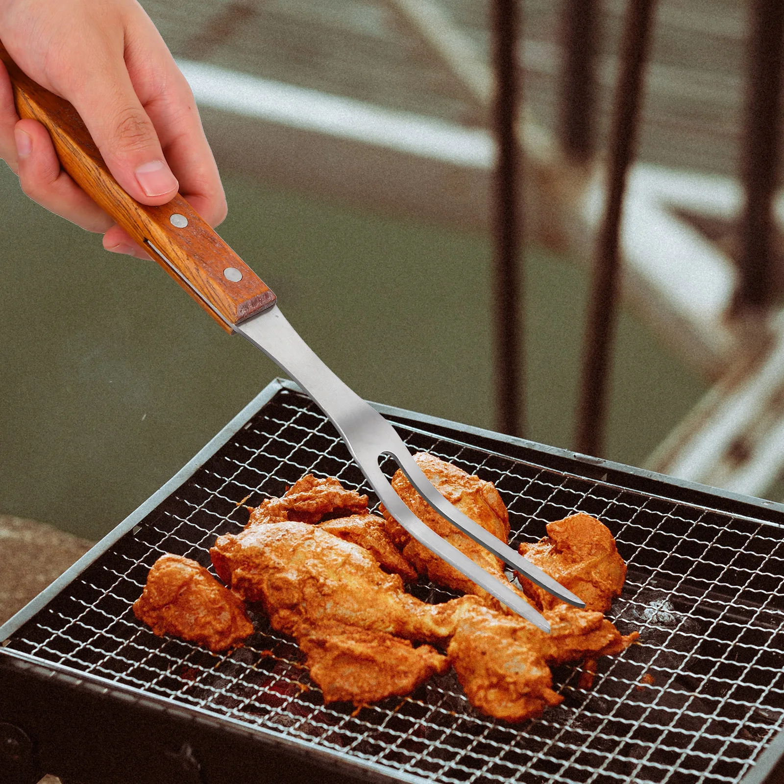 

2pcs Serving Grill Barbecue Roasting Stick Fork 29cm 33cm Roasting Forks BBQ Grill Meat Serving Carving Fork Tool
