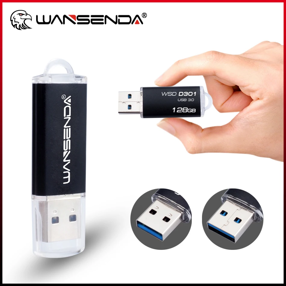 WANSENDA D301 USB 3.0 Flash Drive 32GB Metal Pen Drive 16GB 64GB 128GB 256GB Pendrive Real Capacity Memory Stick U Disk