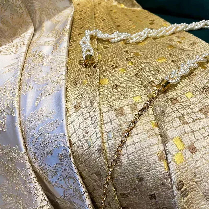 

French Luxury Gold Embossed Embroidered Curtains for Living Room Bedroom Dining Fabric Precision Houndstooth Splicing Blackout