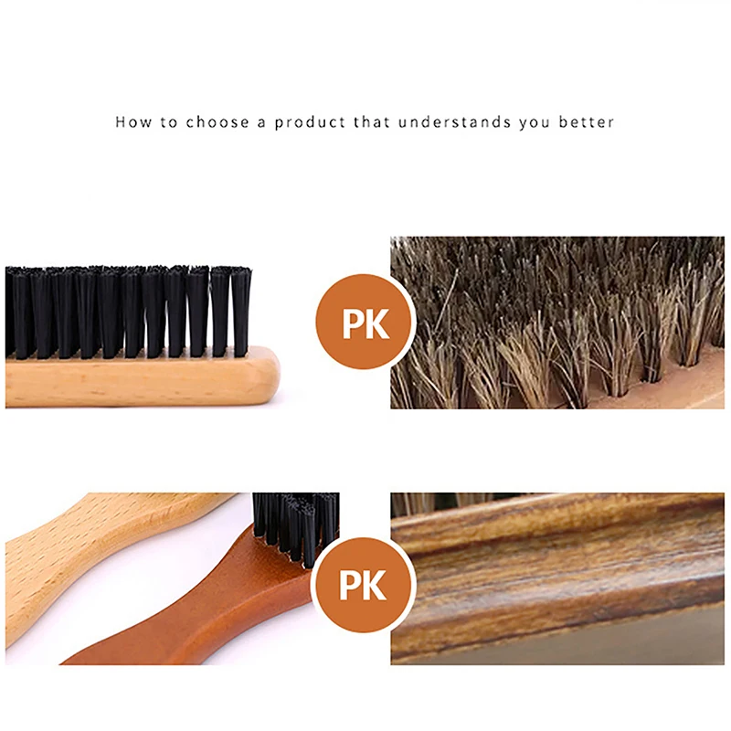 Brosse à Chaussures en Poils de Cochon pour Pantoufles, Nettoyeur de Bottes avec Manche en Bois, Utile