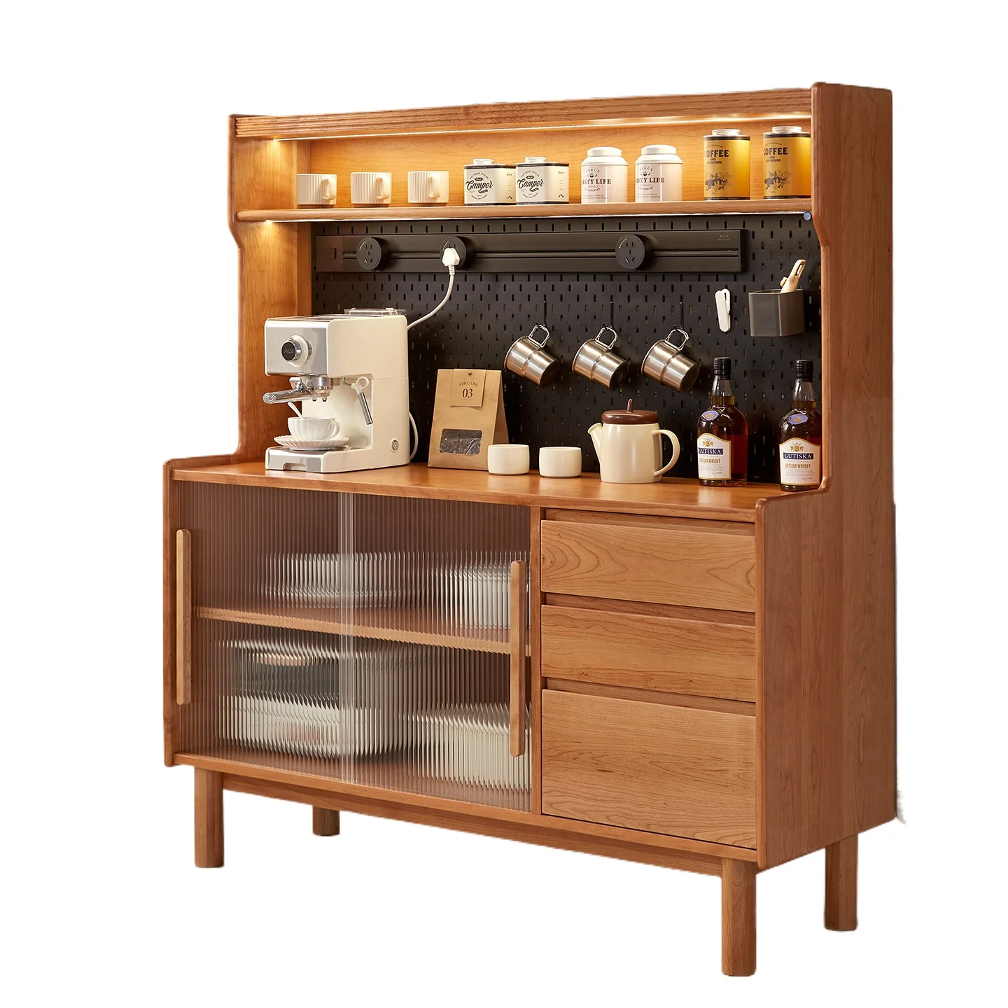 

Североамериканский обеденный боковой шкаф из цельного дерева вишни, встроенный у стены, чайный шкаф, маленькая квартира, гостиная