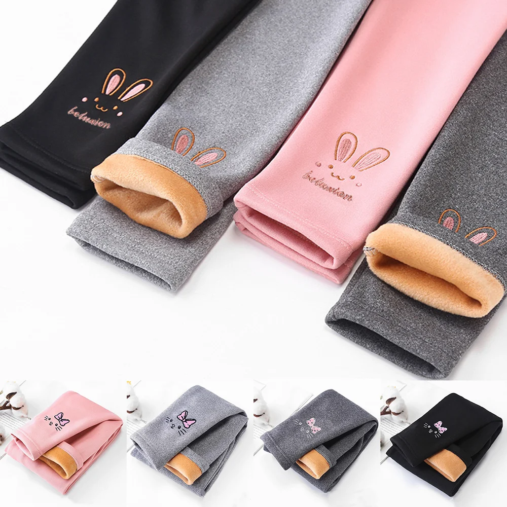 

3-8 Years Girl Leggings Baby Bunny Pants Kids Autumn Winter Thermal Tights Children Fleece Lined Cartoon Trousers Casual Bottoms