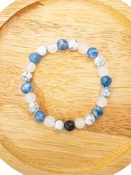 1件藍色寶石白色綠松石天然石手鍊女士時尚配件手工串珠 8 最佳銷售 綠松石手鐲 - №5