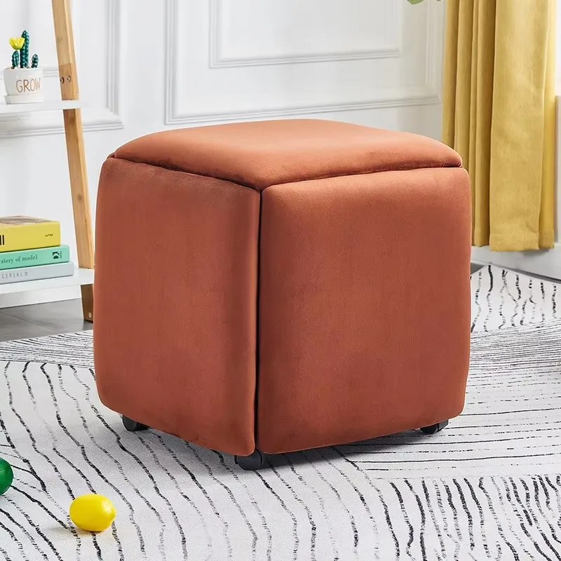 Multifunctional Footstool Square 5-in-1 Cube Sofa Pouffe Stool Upholstered Dressing Table Stool Change Shoe Vanity Ottoman Bench