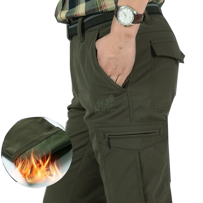 

Men's Winter Thick Warm Fleece Pants Shark Skin Stretch Waterproof Trousers Male Windbreaker Sweatpants Men's Tactical Pants 4XL