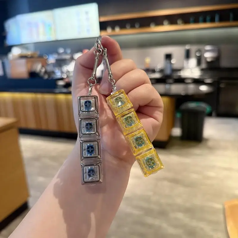 Funny LED Decompression Keyboard Keychain For Men Women Kids Transparent 4 Keys