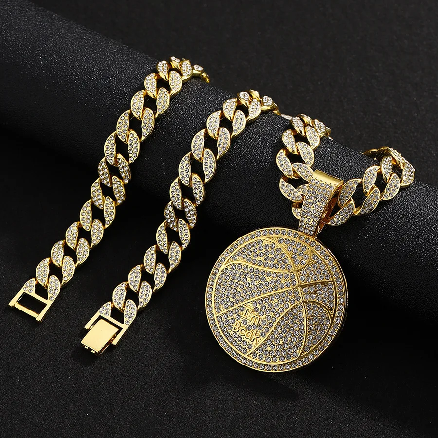 Hip hop alloy letter Imbcak pendant necklace for men, street Cuban chain adorned with diamonds, basketball necklace