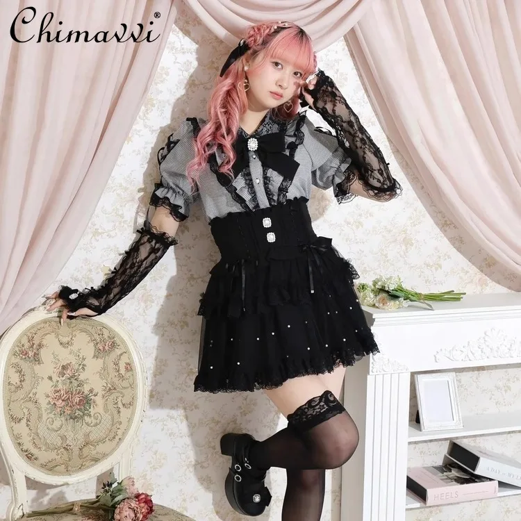 2025 ฤดูร้อนใหม่ญี่ปุ่นMineลูกไม้น่ารักโบว์แขนสาวหวานผู้หญิงCos Rhinestoneโบว์ลูกไม้Oversleeve Lolita Handwear