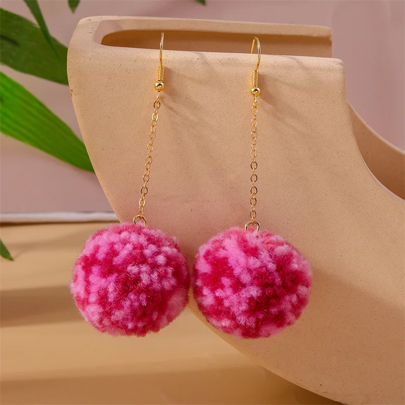 Aihua Bunte Flauschige Fell-Pompon-Ohrringe Weiche Kunstfell-Kaninchenball-Ohrringe für Frauen Kinder Schmuck Geschenke – Detail 14