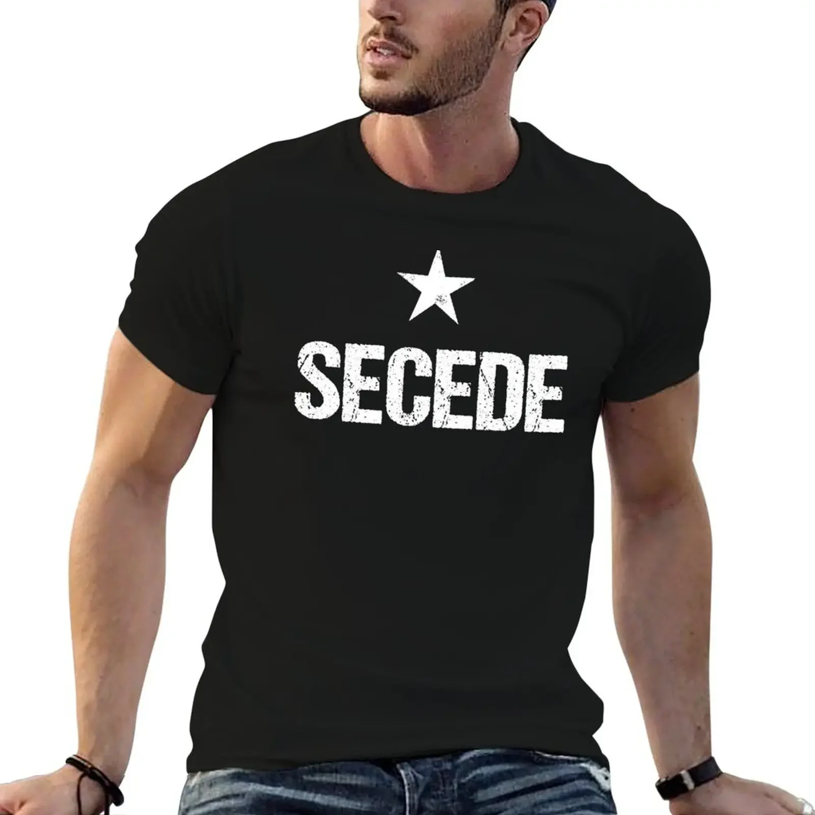 Secede Star (on black) T-Shirt blacks cotton graphic tees plain mens t shirts