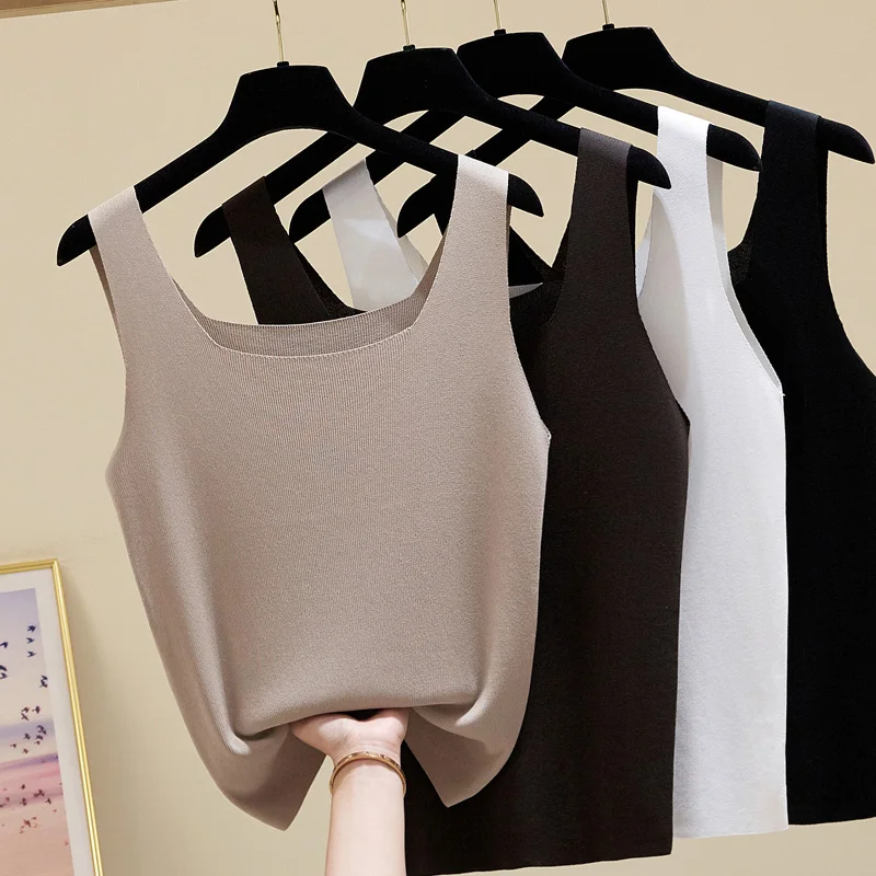 Fashion Summer Sleeveless Kint Tank Top Women Pullover Blusas Mujer De Moda 2024 Verano Slim Knitted Tank Top Women Tops G521