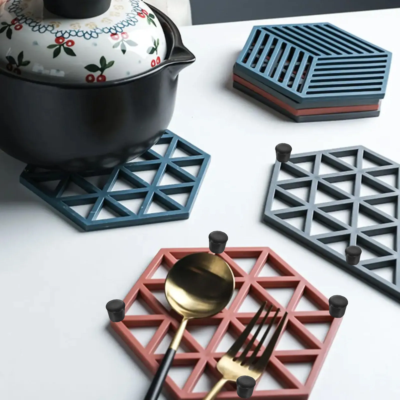 8Pcs Non-Slip Rubber Feet Kitchen Pad Pegs Thickened Design Leg Caps Protective for Placemat Anti-Scald