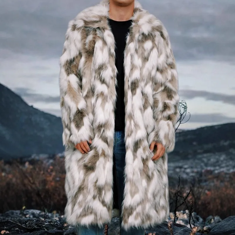 

2025 Winter Fur Fluffy Long Coats Jacket Outerwear Retro Mens Faux Fox Fur Tops Thicken Keep Warm Loose Jackets Lengthen Coats