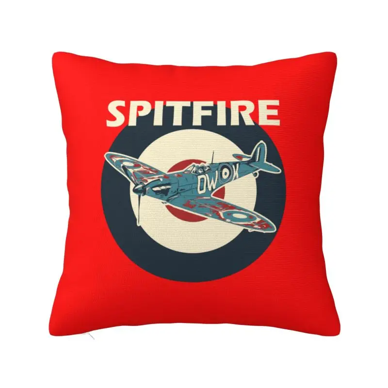 Custom RAF Spitfires Aircraft Roundel WW2 War Plane Pillow Case 45x45cm Supermarine Airplane Cushions Cover for Sofa Square