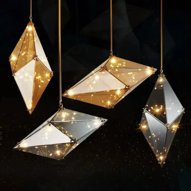 

Luxury American Black Rhombus Glass Chandelier, Dimmable Lustre Pendant Lamp for Living & Dining Room, Light for Ceilings