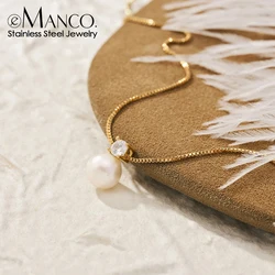 eManco Stainless Steel Gold Plated Imitation Pearl Pendant Ladies Zirconia Necklace Classic Accessories Wholesale