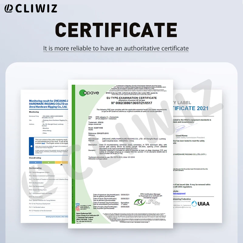 CLIWIZ ماركة 23KN حلقة تسلق احترافية خارجية 7075 قفل أوتوماتيكي لسلامة الطيران من الألومنيوم مع شهادات CE/UIAA #3