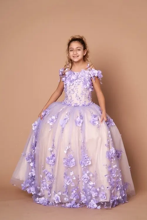 Blue Mini Quinceanera Dresses Mexican Ball Gown Tulle Floral Flower Girl Dresses For Weddings Pageant Dresses Kids Baby