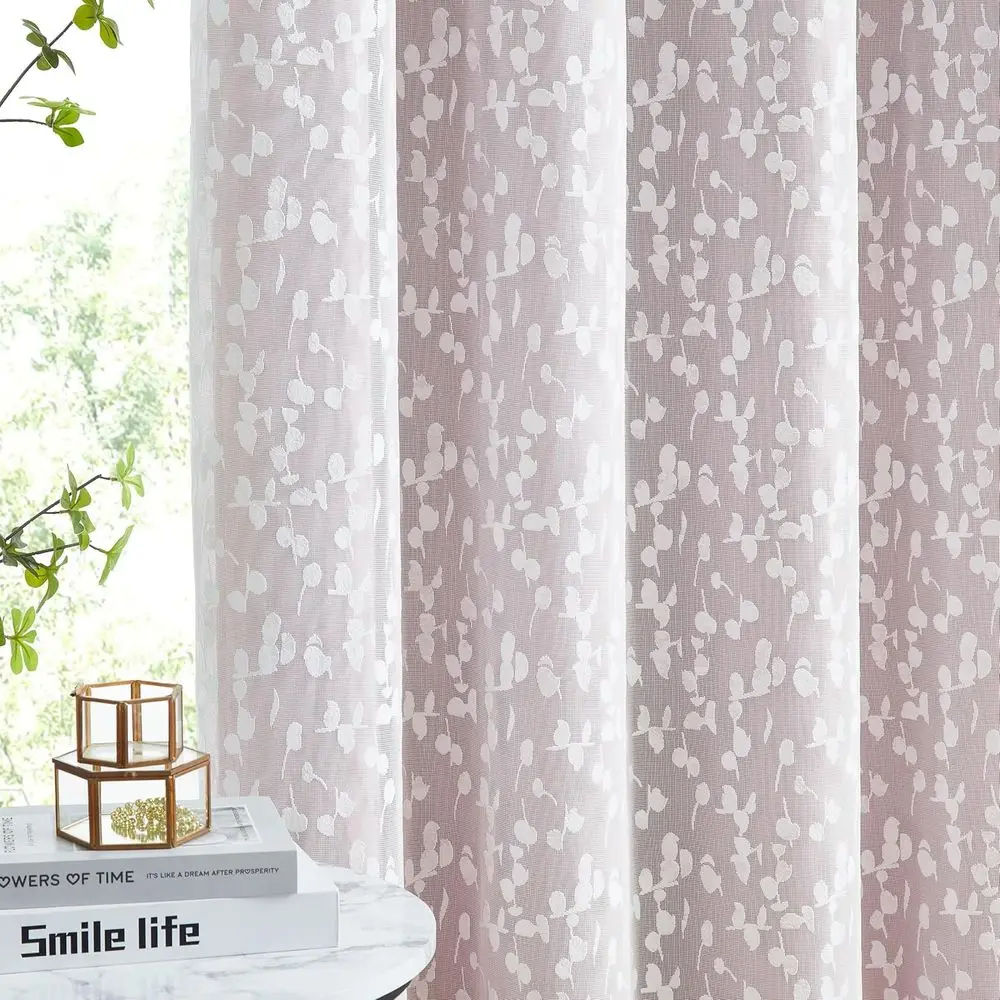 Gorden Transparan Renda Pink & Putih dengan 2 Panel Blackout, 100% Penghalang Cahaya, 52x84, Model Grommet