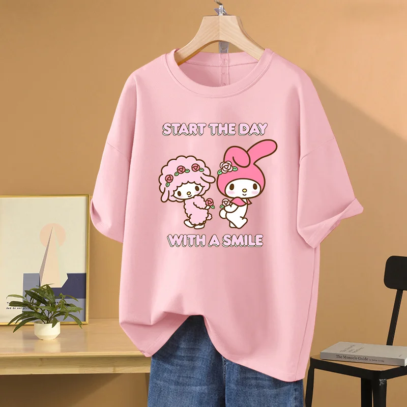 Sanrio Kawaii My Melody Printed T-shirt Street Sports Leisure Couple Student T-shirt