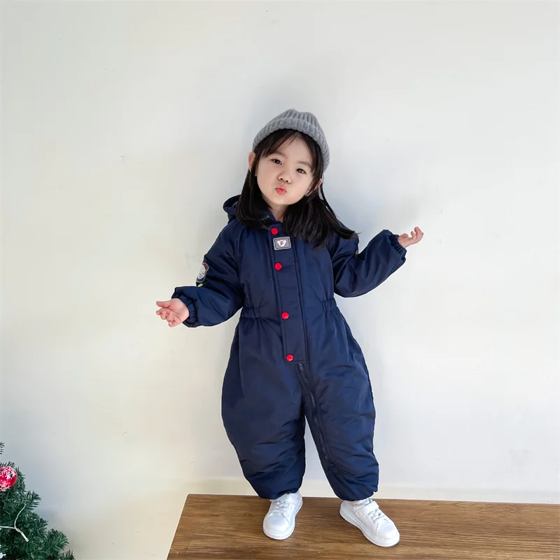 Familiar Children's Clothing Long Sleeved Boys Girls Connected Cartoon Winter Ski Suit Thick Cotton Coat