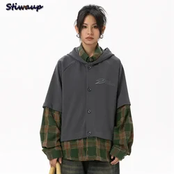 Women's Oversized Hoodie Fall Clothes 2024 Women Designer Hoodies Oversize Patchwork Fashion New Hooded Sweatshirt Black Woman