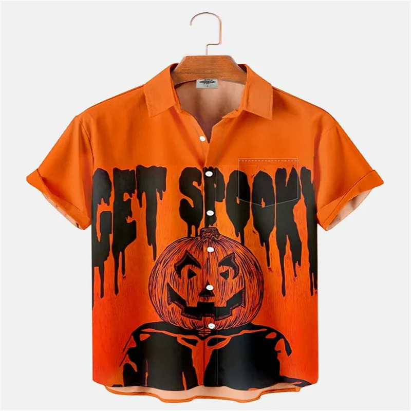 

Spring and summer men's shirts, fashionable pumpkin head printed short sleeved loose casual shirts, relaxed social party shirts