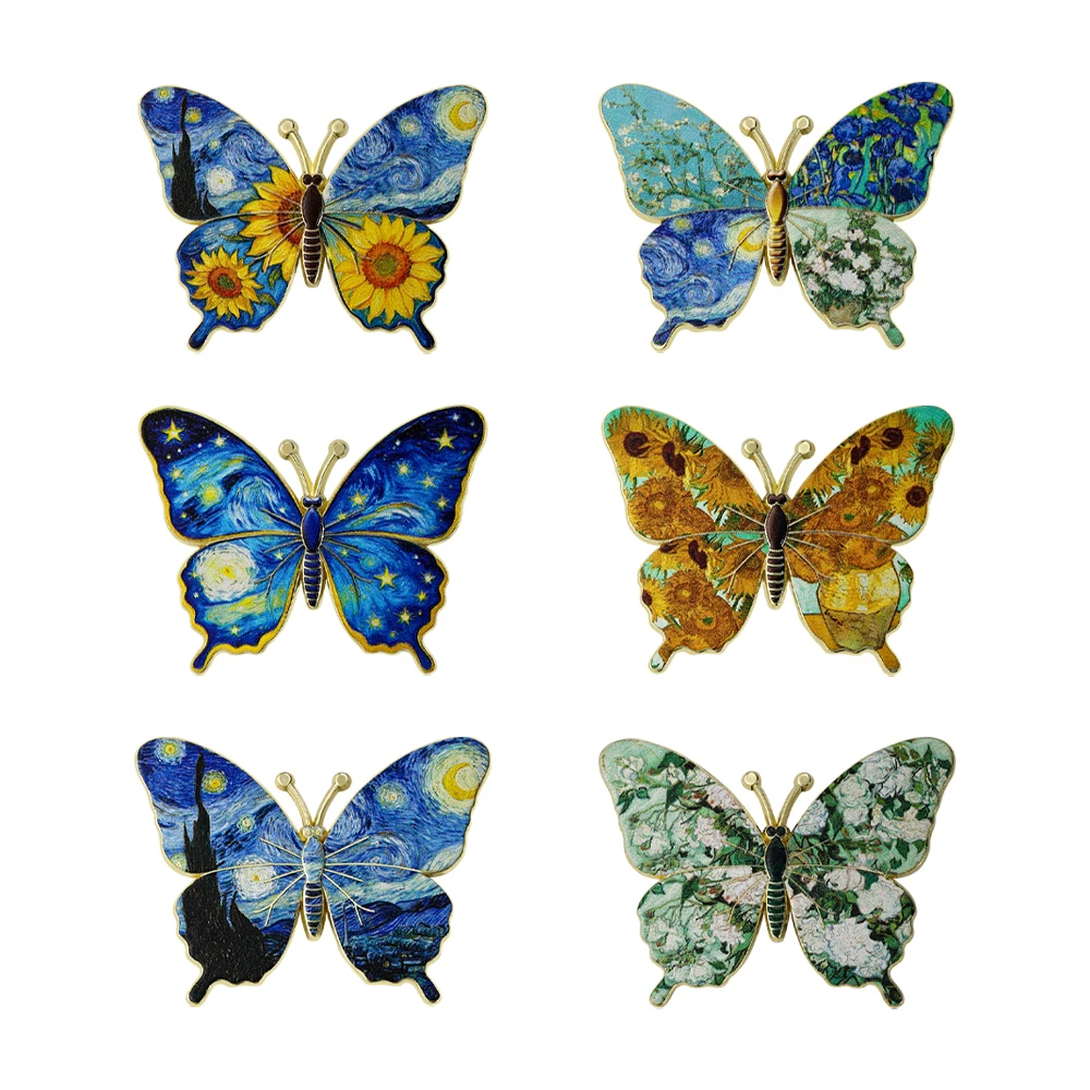 Van Gogh Ölgemälde Schmetterling Emaille-Broschen-Set, Sternennacht Sonnenblumen Blumen-Anstecknadeln, Künstlerische Abzeichen für Jacken und Rucksäcke – Detail 4