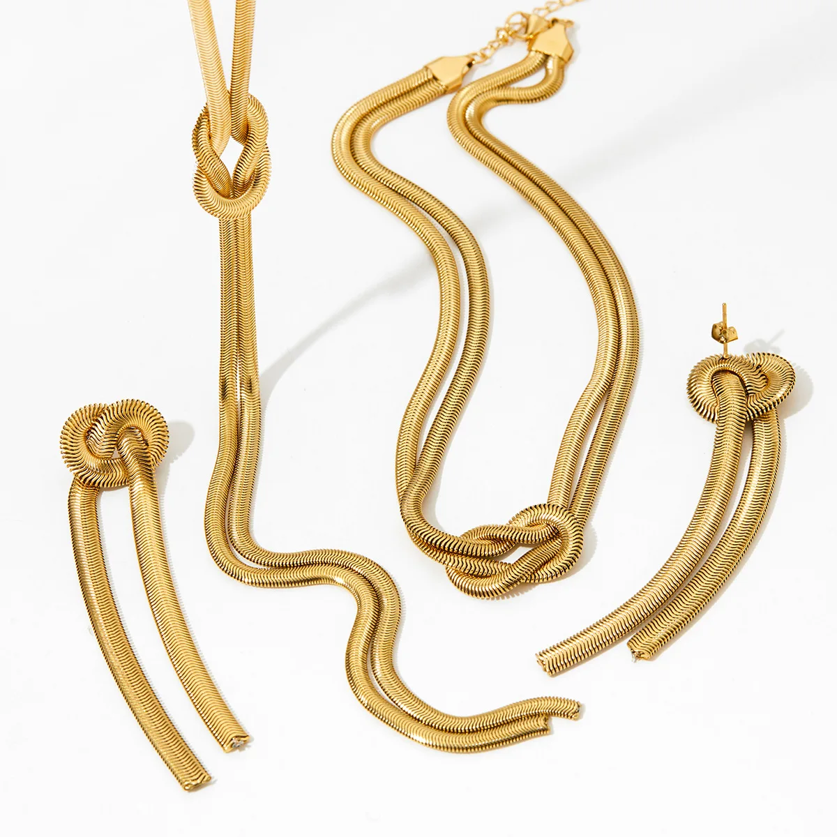 Peri'sbox bildirimi uzun püskül çift katmanlı yılan zincir düğüm kolye bilezik küpe kadınlar için paslanmaz çelik takı takım