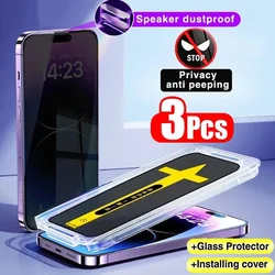 Verre anti-espion haut de gamme pour iPhone, protection d'écran de confidentialité, installation facile, 15, 13, 12, 11, 14 Pro Max, Mini Poly XS, 14, 15 Plus, 3 pièces