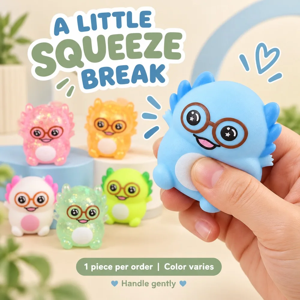 Dinosaur Squishy Squeeze Toy with Glasses Powder or Glitter Filling Animal Desk Fidget Gift for Adults 1 Piece Random Color