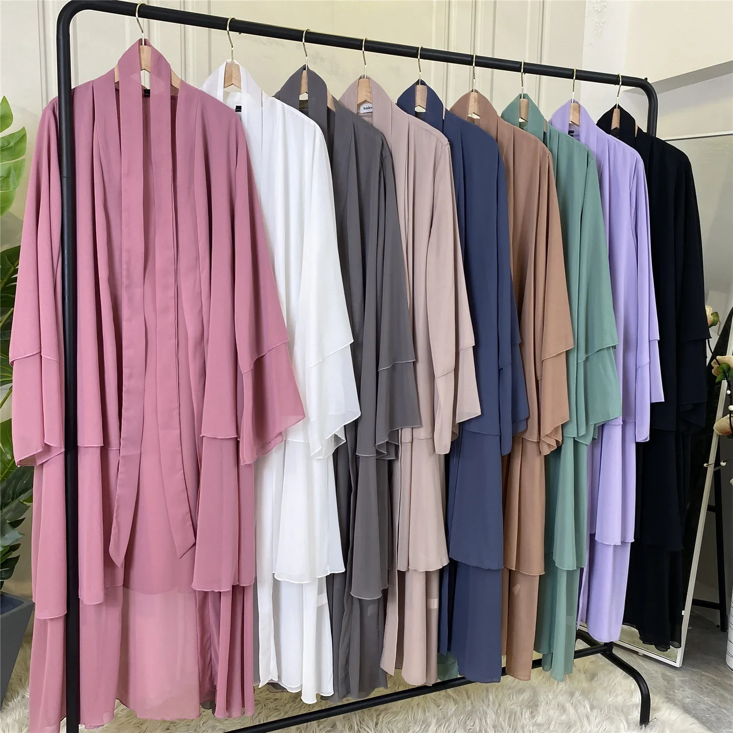 Muçulmano aberto abayas feminino chiffon preto macio mão sentimento ramadan festa em casa robe outono kaftan islâmico mangas compridas roupas