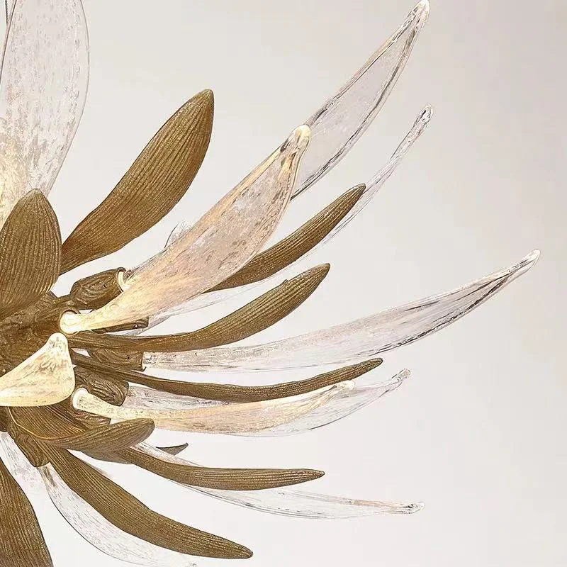 الفرنسية الأزهار الاكريليك قلادة مصباح الفولاذ المقاوم للصدأ الراتنج النحاس الذهب والفضة عكس الضوء الأسقف بريق لغرفة المعيشة #5