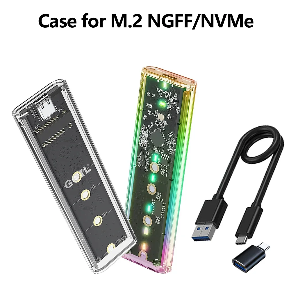 Box for M.2 10Gbps NVME PCIe 5Gbps NGFF SATA Dual Protocol SSD Transparent External Enclosure Hard Disk Case 2230/2242/2260/2280