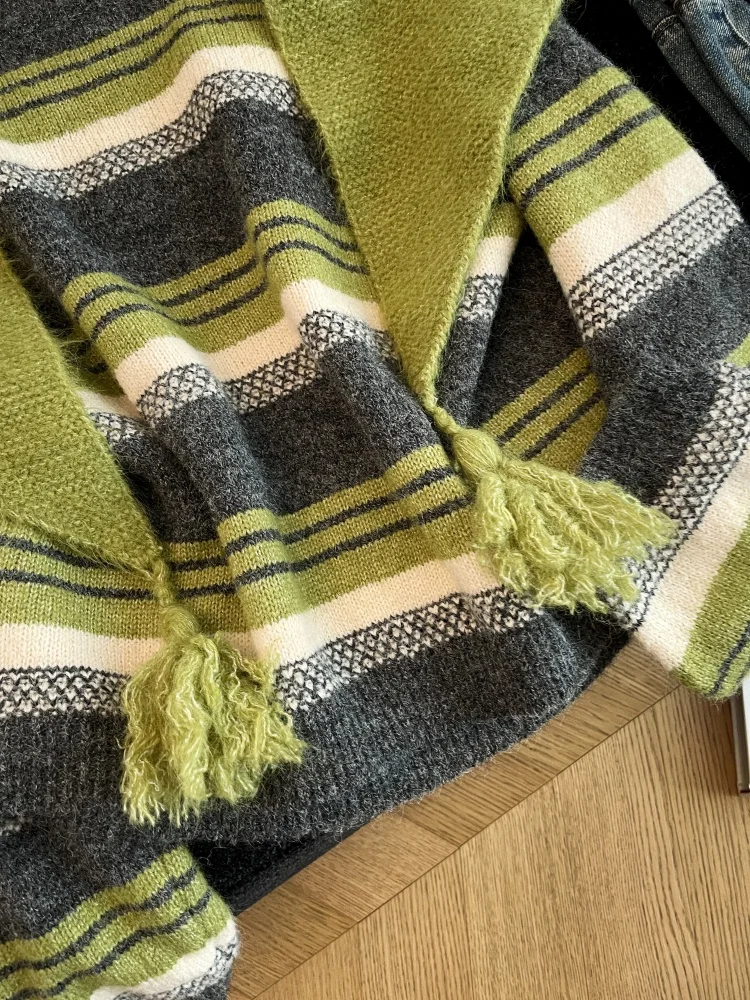 Vrouwen groen gestreepte gebreide trui sjaal trui jaren 2000 vintage lange mouwen gezellige kasjmier trui voor dameskleding lente herfst