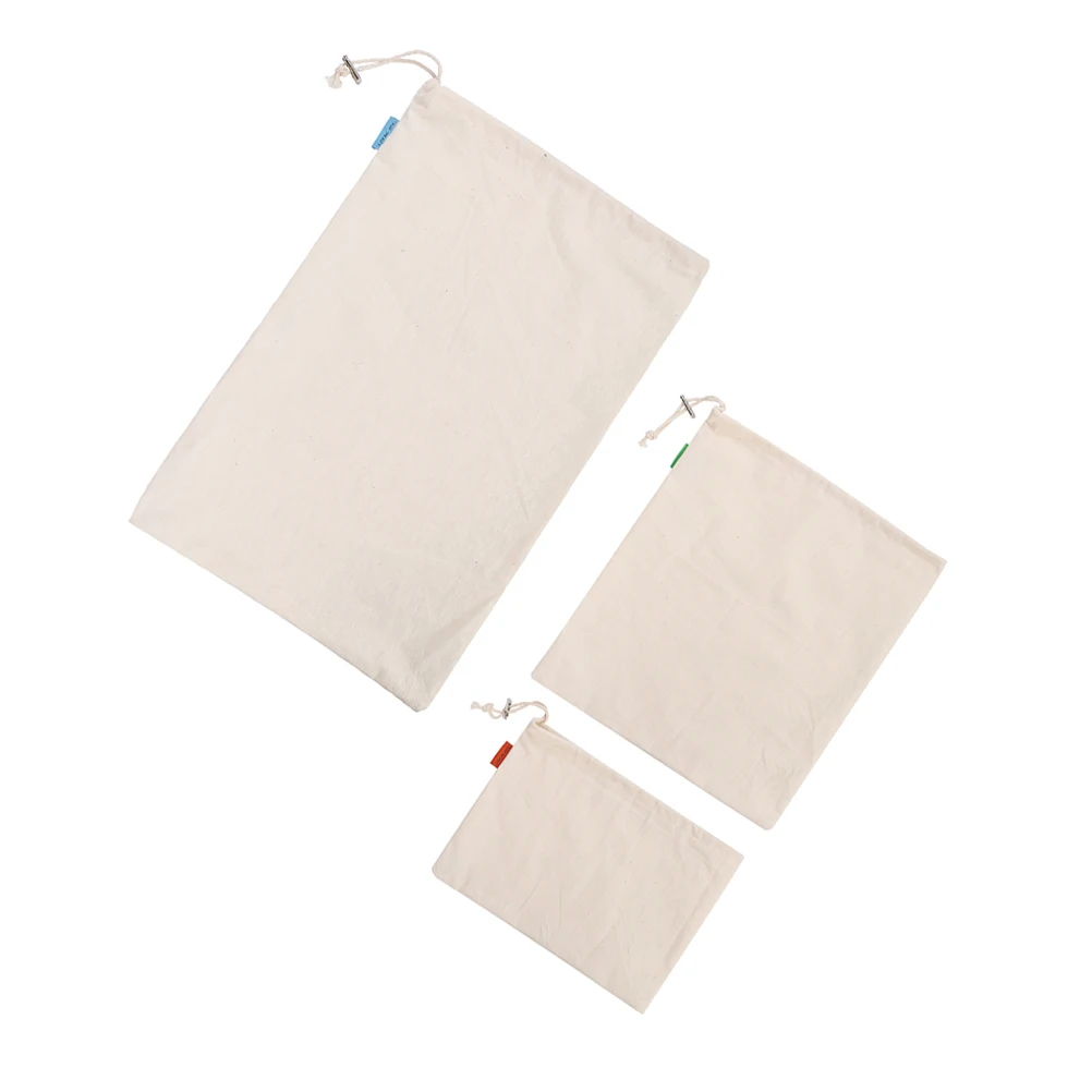 

3Pcs Cotton Daily Use Bag Drawstring Storage Pouch for Flour Rice Food Reusable Storage Pouch For Flour Household Container Bag