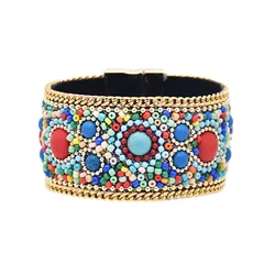 Ethnic Color Imitation Turquoise Magnetic Snap Bracelet for Women Bohemian Bead Bracelet Jewelry Accessories